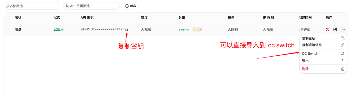 复制 API 密钥